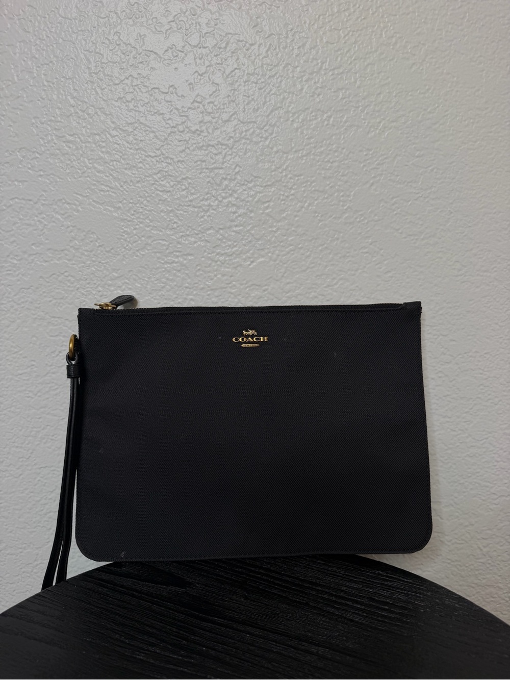 Coach Black Zip Wristlet with Gold Logo